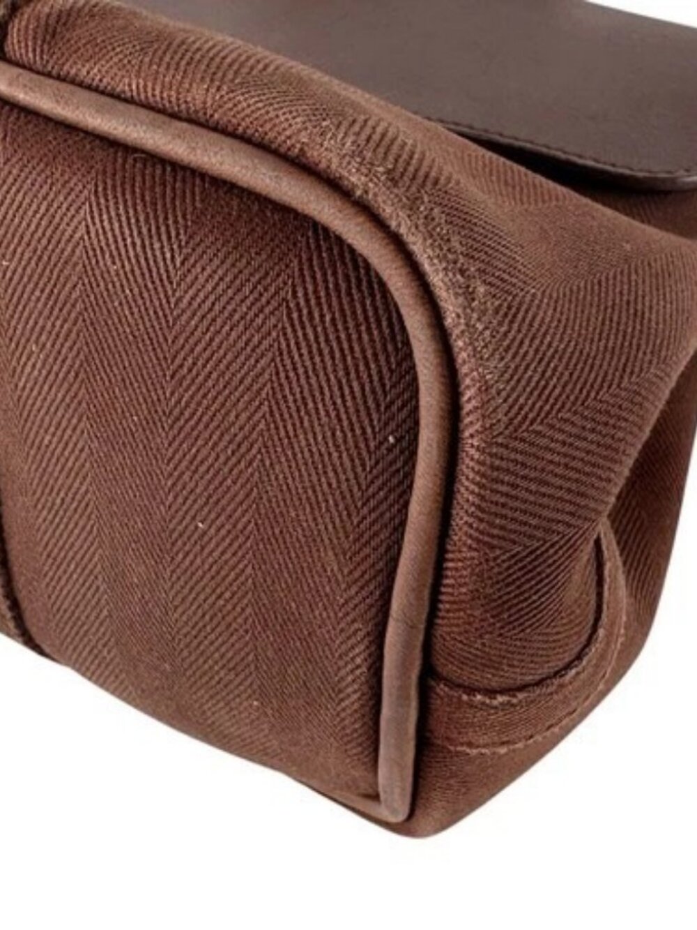 Auth HERMES Valparaiso PM Handbag Brown Cotton/Leather/Silvertone - z8812 - Picture 10 of 13